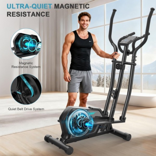 Cowmew Elliptical Exercise Machine, Hyper-Quiet Magnetic Elliptical Machine for Home，16-Level Resistance Elliptical Training Machines with Pulse Sensor 型号:Abb250205